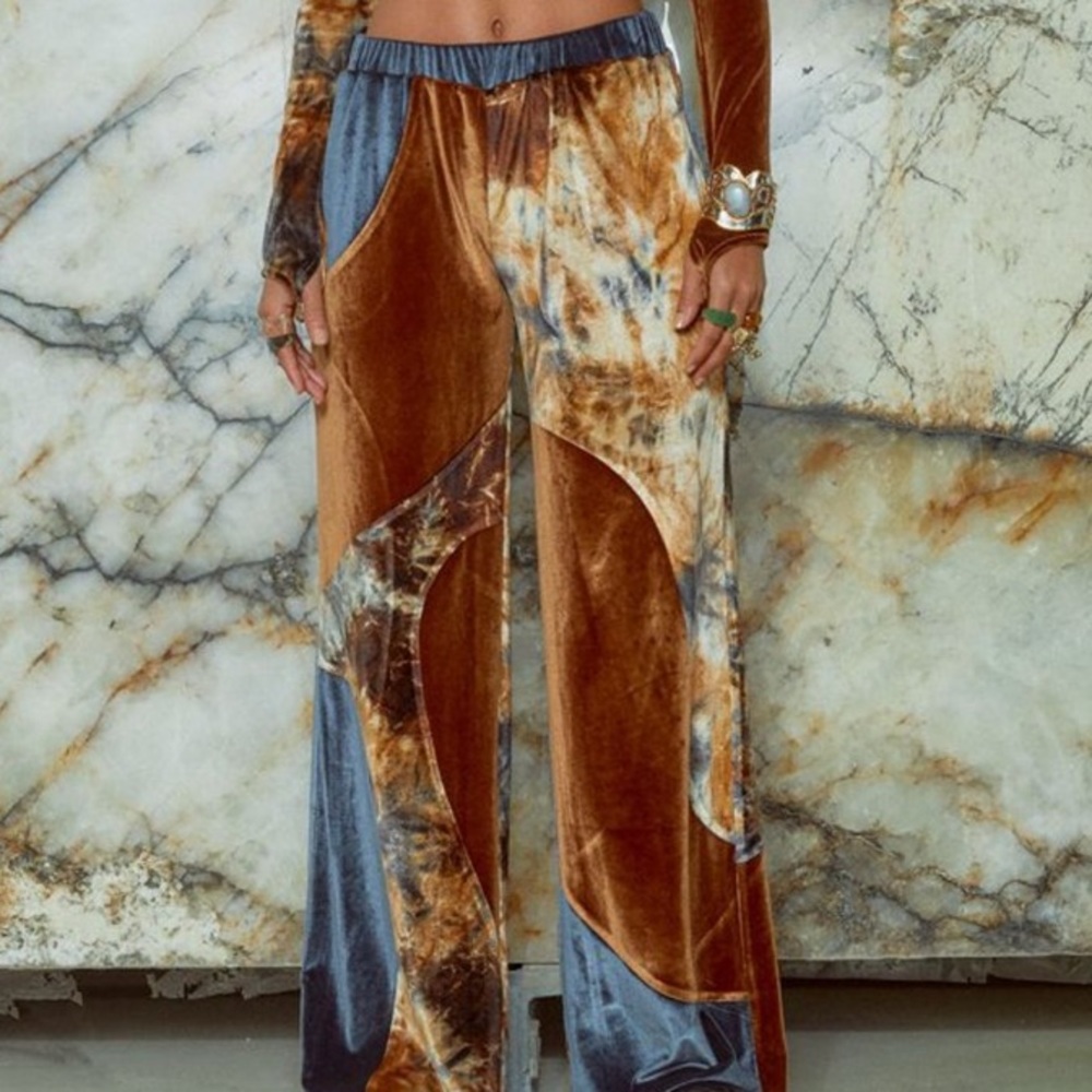 Jaded London Wide Leg Velvet Jogger with Contrast Panels